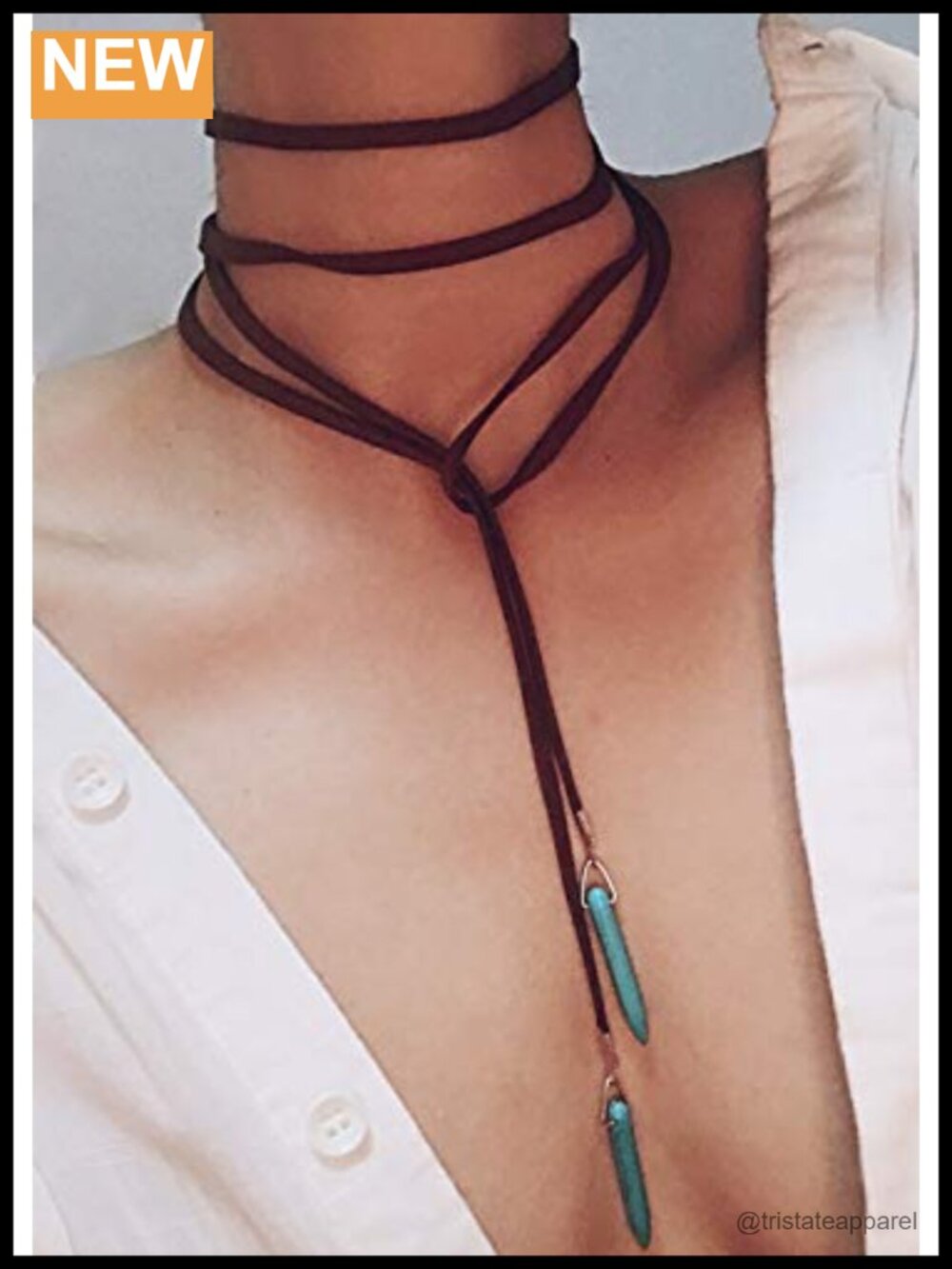 Suede Choker Necklace Turquoise Pendant Handmade Vintage Women's Jewelry